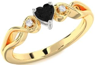 Diamond Amethyst Platinum & Yellow Gold Heart Knot Three Stone Engagement Ring