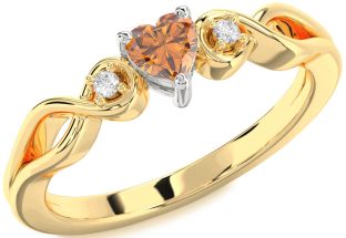 Diamond Amethyst Platinum & Yellow Gold Heart Knot Three Stone Engagement Ring