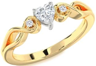 Diamond White Yellow Gold Heart Knot Promise Ring