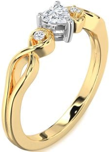 Diamond White Yellow Gold Heart Knot Three Stone Engagement Ring