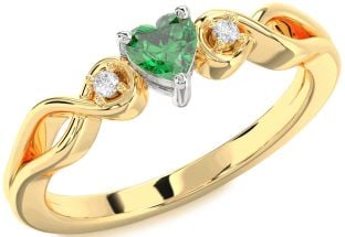 Diamond Emerald White Yellow Gold Heart Knot Promise Ring