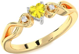 Diamond Amethyst Platinum & Yellow Gold Heart Knot Three Stone Engagement Ring