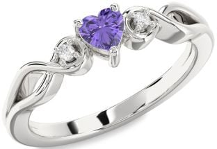 Diamond Amethyst Platinum Heart Knot Three Stone Engagement Ring
