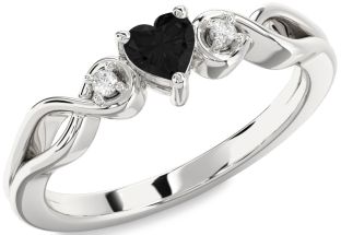 Diamond Amethyst Platinum Heart Knot Three Stone Engagement Ring