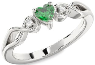 Diamond Emerald White Gold Heart Knot Promise Ring