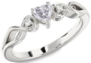Diamond Amethyst Platinum Heart Knot Three Stone Engagement Ring