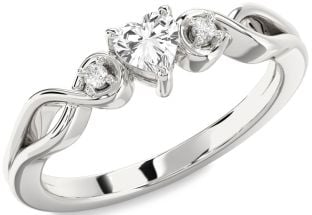 Diamond Amethyst Platinum Heart Knot Three Stone Engagement Ring