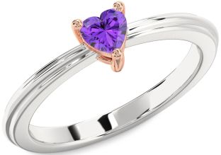 Amethyst Platinum & Rose Gold Heart Promise Ring