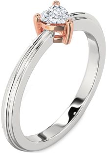 Diamond Silver & 10K Rose Gold Heart Promise Ring