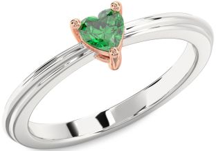 Emerald White Rose Gold Heart Promise Ring