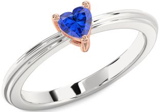 Blue Sapphire Silver & 10K Rose Gold Heart Promise Ring