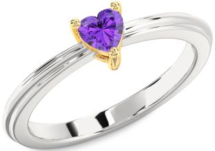 Amethyst Platinum & Yellow Gold Heart Promise Ring