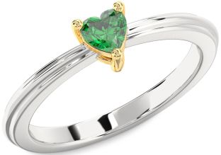 Emerald Silver & 10K gold Heart Promise Ring