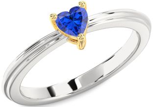 Blue Sapphire Silver & 10K gold Heart Promise Ring