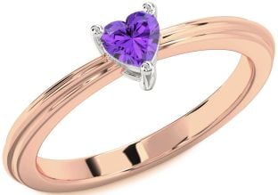 Amethyst Platinum & Rose Gold Heart Promise Ring