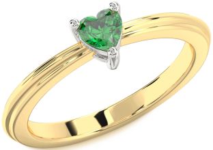 Emerald White Yellow Gold Heart Promise Ring