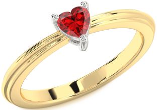 Ruby White Yellow Gold Heart Promise Ring