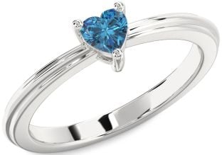 Blue Diamond Silver Heart Promise Ring