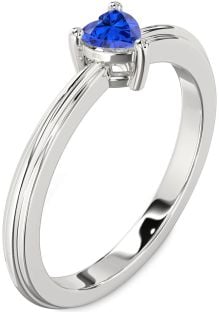 Blue Sapphire Platinum Heart Promise Ring
