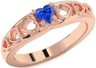 Blue Sapphire Rose Gold Silver Heart Promise Ring