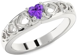 Amethyst Platinum Heart Promise Ring