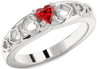 Ruby Silver Heart Promise Ring