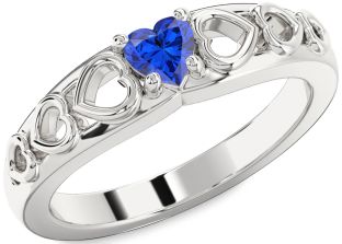 Blue Sapphire White Gold Heart Promise Ring