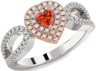 Diamond Amethyst Platinum & Rose Gold Heart Pave Promise Ring