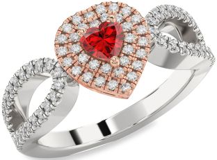 Diamond Ruby White Rose Gold Heart Promise Ring