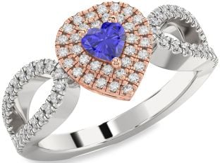 Diamond Amethyst Platinum & Rose Gold Heart Pave Promise Ring