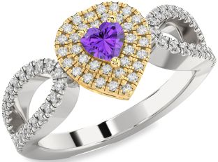 Diamond Amethyst Platinum & Yellow Gold Heart Pave Promise Ring
