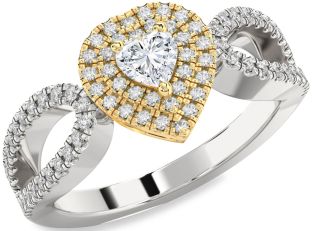 Diamond Silver & 10K gold Heart Promise Ring