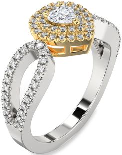 Diamond Silver & 10K gold Heart Pave Promise Ring