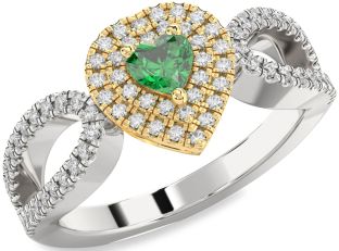 Diamond Emerald Platinum & Yellow Gold Heart Promise Ring
