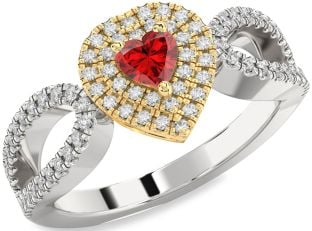 Diamond Ruby Silver & 10K gold Heart Promise Ring