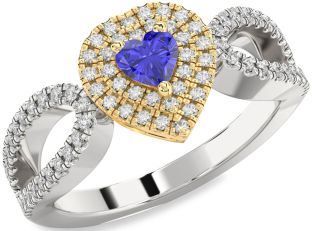 Diamond Amethyst Platinum & Yellow Gold Heart Pave Promise Ring