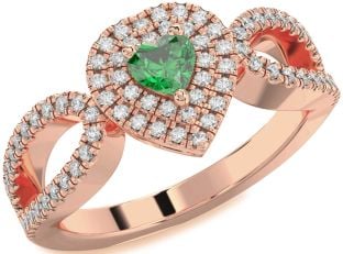 Diamond Emerald Rose Gold Heart Promise Ring