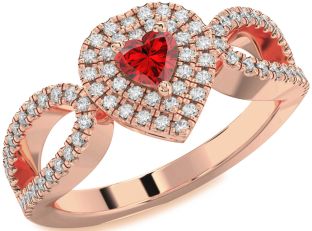 Diamond Ruby Rose Gold Heart Promise Ring