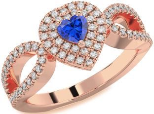 Diamond Blue Sapphire Rose Gold Heart Pave Promise Ring