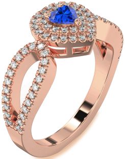 Diamond Blue Sapphire Rose Gold Heart Pave Promise Ring