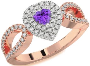 Diamond Amethyst Platinum & Rose Gold Heart Pave Promise Ring