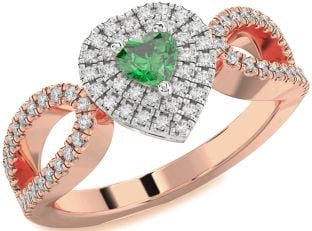 Diamond Emerald Platinum & Rose Gold Heart Promise Ring