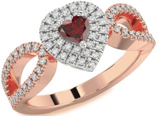 Diamond Amethyst Platinum & Rose Gold Heart Pave Promise Ring