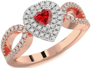 Diamond Ruby White Rose Gold Heart Promise Ring