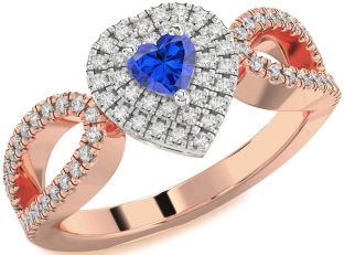 Diamond Blue Sapphire White Rose Gold Heart Pave Promise Ring