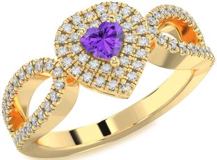 Diamond Amethyst Gold Heart Pave Promise Ring