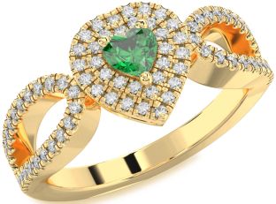 Diamond Emerald Gold Heart Promise Ring