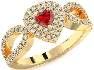 Diamond Ruby Gold Heart Promise Ring