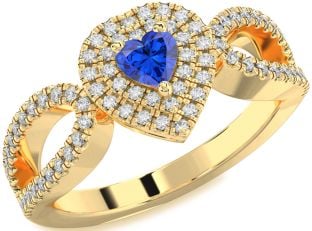 Diamond Blue Sapphire Gold Heart Promise Ring