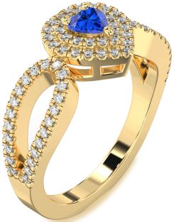 Diamond Blue Sapphire Gold Heart Pave Promise Ring
